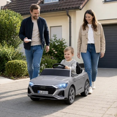 AIYAPLAY Elektro-Kinderauto, 12V Audi Q8, 3-5 km/h, Fernsteuerung, Scheinwerfer, Musik, Grau
