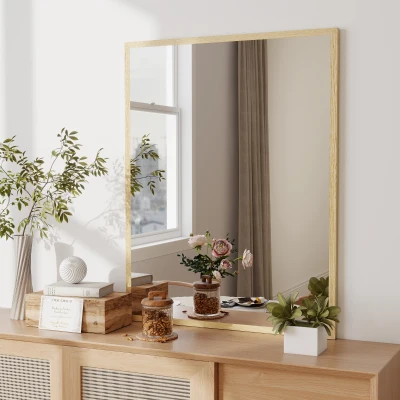 HOMCOM Miroir Bois 90x70cm Naturel Salle Bain/Salon