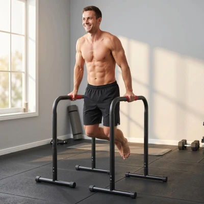 HOMCOM Barras Paralelas Training Soporte con Mango Extra Ancho para Flexiones Inclinadas Musculación Calistenia Dips 63x41x73 cm Negro