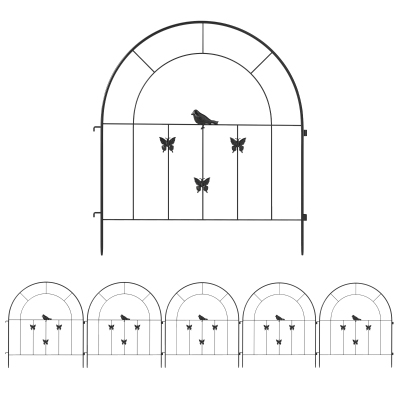 Outsunny Decoratieve Gietijzeren Tuinomheining Set - 300 cm x 70 cm - Zwart