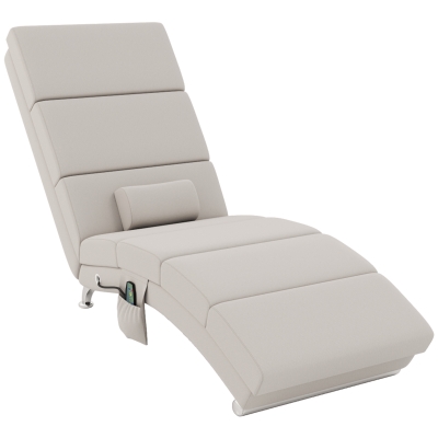 HOMCOM Elektrische Relaxfauteuil Massagestoel met Ligfunctie, Warmte, Vibratie en Lendenkussen, 56 x 168 x 84 cm Crèmewit