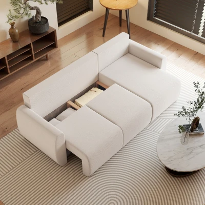 HOMCOM Schlafsofa mit Umkehrbarer Chaiselongue, L-förmiges 3-Sitzer Sofa aus Veloursbezug, Cremeweiß