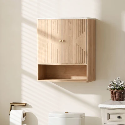 HOMCOM Armoire Murale Salle de Bain Chêne 60x18x70 cm