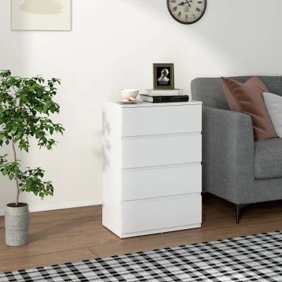 HOMCOM 4-Drawer High Gloss Chest Modern Bedroom White