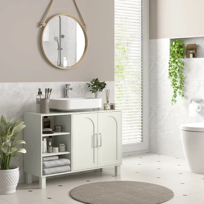 HOMCOM Móvel para Lavatório Suspenso Móvel para Casa de Banho Moderno com 2 Portas e Prateleiras Ajustáveis 90x30x63 cm Creme