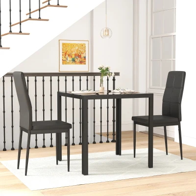 HOMCOM Ensemble Table et Chaises 2 Pers Verre Noir Cuisine Salon