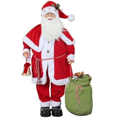 HOMCOM Figurine de Père Noël, Debout de Père Noël Rouge Traditionnelle 140 cm avec Sac de Cadeaux, Effets Sonores et Cloche