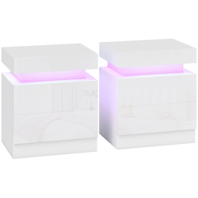 HOMCOM Set 2 Comodini LED a 16 Colori con 2 Cassetti in Legno