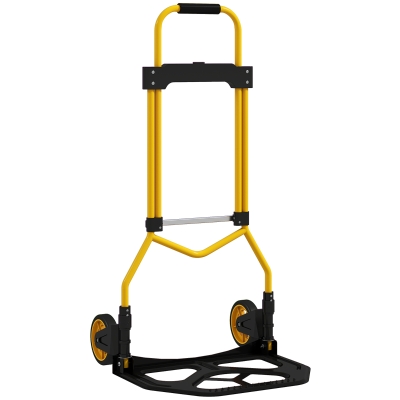 HOMCOM Carrinho Dobrável com Pega Telescópica Ajustável, Carga até 60 kg, com Rodas, para Garagem, Amarelo