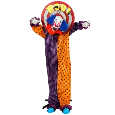 HOMCOM 167 cm lebensgroße animierte Halloween-Clown-Deko mit Sound- & Berührungsaktivierung