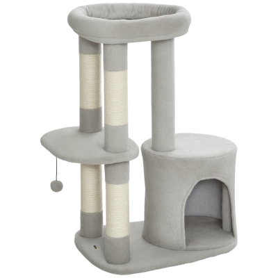 PawHut Arbre à Chat 90cm Griffoirs Niche Plateforme Gris Clair