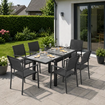 Outsunny Gartentisch ausziehbar Outdoortisch Erweiterbarer Buffettisch, wetterbeständig, 160 cm × 80 cm × 75 cm, Schwarz