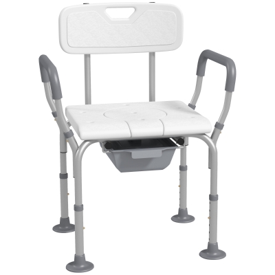HOMCOM Silla de Ducha 3 en 1 con Respaldo y Apoyabrazos Altura Ajustable y Pies Antideslizantes Blanco