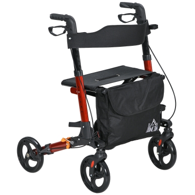 HOMCOM Déambulateur Pliable Aluminium 4 Roues Siège Réglable Rouge