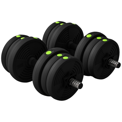 SPORTNOW Set 2en1 Haltères/Barre 20kg Disques Réglables Noir