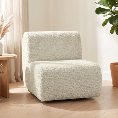HOMCOM Fauteuil Pivotant 1 Place Chenille Beige Assise Large