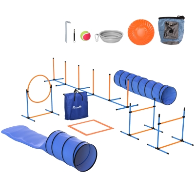 PawHut Agility Set Chiens 11 Pièces avec Tunnels & Obstacles