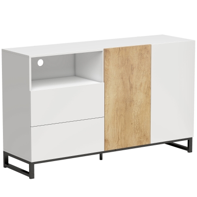 Bufet Modern 140 cm Bicolor, Alb și Stejar