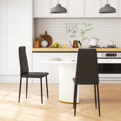 Set de 2 Scaune de Sufragerie Moderne cu Spătar Înalt, Negru
