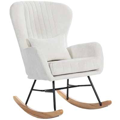 HOMCOM Rocking Chair Blanc, Coussin Rembourré, Dossier Haut
