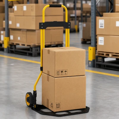 HOMCOM Carretilla Plegable con Mango Telescópico Ajustable Carga 60 kg Carretilla de Mano con Ruedas para Garaje Amarillo