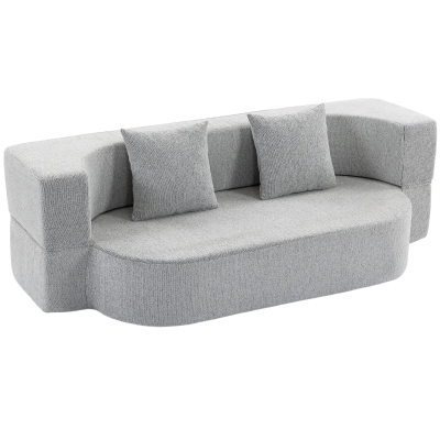 Canapea Extensibilă 2 în 1 din Chenille, 2 Locuri, Gri Deschis
