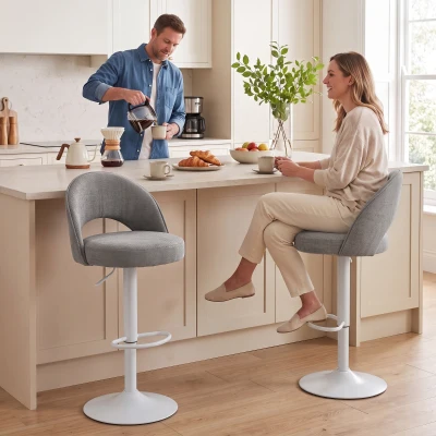 HOMCOM 2er-Set Barhocker, höhenverstellbare Barstühle, gepolsterte Chenille-Sitzfläche, 360° drehbar, Grau