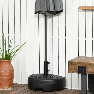 Outsunny Base de Pared para Sombrilla Ø38/48 mm Soporte Semicircular de Parasol Rellenable de Arena 21 kg o Agua 18 kg Negro