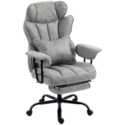 HOMCOM Silla de oficina con masaje de 6 puntos y calor, silla de escritorio con reposapiés, soporte lumbar y asiento amplio, Gris
