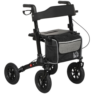 HOMCOM Déambulateur 4 Roues Pliable Aluminium Siège Noir