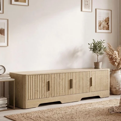 HOMCOM Meuble TV 152cm Chêne 4 Portes Étagères Réglables 60''