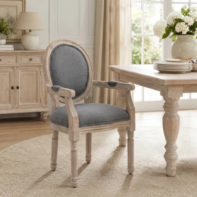 HOMCOM Chaise Médaillon Louis XVI Lin Gris Bois