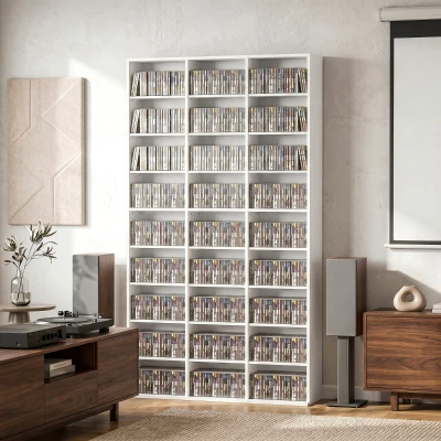 HOMCOM CD/DVD Storage Unit 27 Compartments Adjustable Shelves White