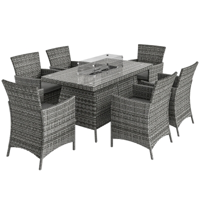 Outsunny 7-Piece Outdoor Rattan Dining Set with Fire Pit Grey