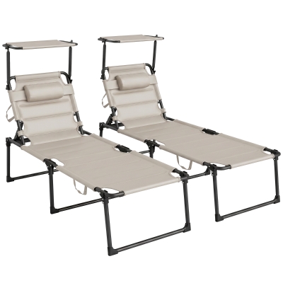 Outsunny Lot 2 Transats Pliables Crème Dossier Réglable