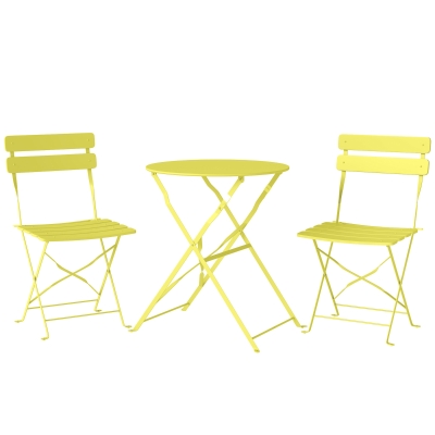 Outsunny Set Bistro 3P Table + 2 Chaises Pliables Jaune