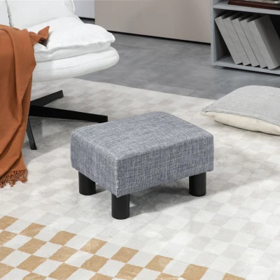 HOMCOM Linen Fabric Footstool Ottoman Cube with Legs