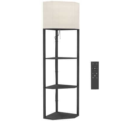 HOMCOM Corner Floor Lamp with Shelves Modern Dimmable Black