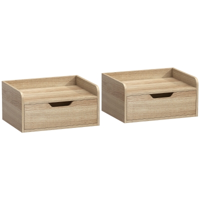 HOMCOM Wall-Mounted Bedside Tables with Drawer Natural Wood