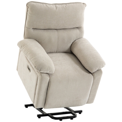 HOMCOM Poltrona Relax Alzapersona con Massaggio, Bianco Crema