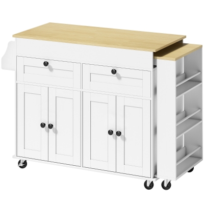 HOMCOM Îlot Cuisine Extensible avec Roulettes et Rangement Blanc