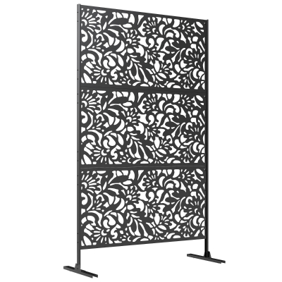 Outsunny Claustra Extérieur Floral Acier Noir 3 Panneaux 122x45x198cm