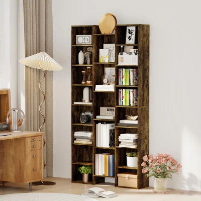 HOMCOM 21-Compartment Bookshelf Brown
