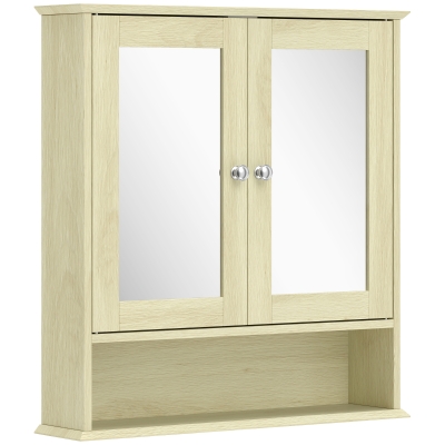 kleankin Armoire Murale Salle de Bain Bois Naturel avec Miroir