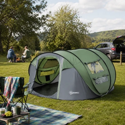 Outsunny 4-5 Person Waterproof Camping Tent Dark Green