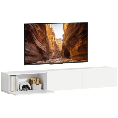 HOMCOM Zwevend tv-meubel, wandmontage, 3 lades, veel opbergruimte, 180 cm, spaanplaat, wit