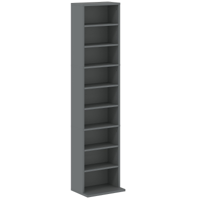 HOMCOM Meuble CD/DVD 9 Compartiments 6 Étagères Réglables Gris