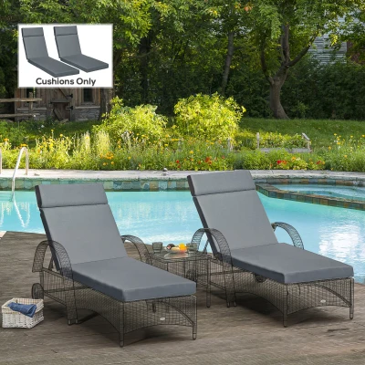 Outsunny Set of 2 Sun Lounger Cushions Dark Grey 196x55cm