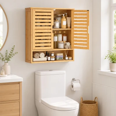 HOMCOM Wall Cabinet Bathroom Storage 2 Doors Adjustable Shelf White
