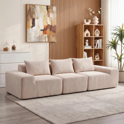 HOMCOM Sofá 3 Lugares em Chenille 320 cm, Sofá Modular, Assento e Apoios de Braço Extra-Largos, Totalmente Comprimido, Bege